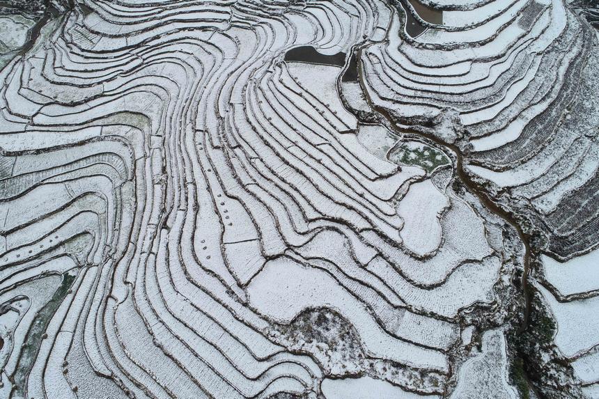 高要村雪后景色（無人機照片）。楊武魁攝