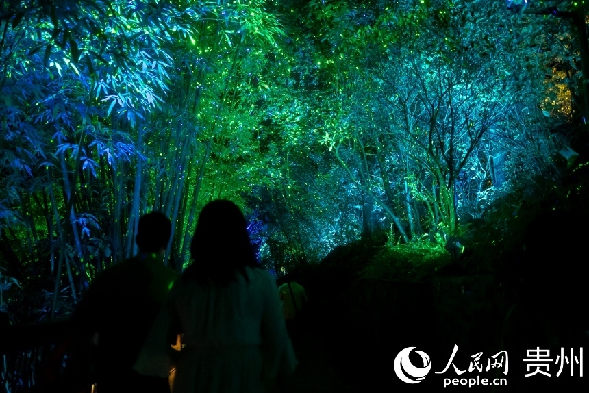 游客游覽黃果樹景區(qū)夜景。人民網(wǎng)記者 涂敏攝