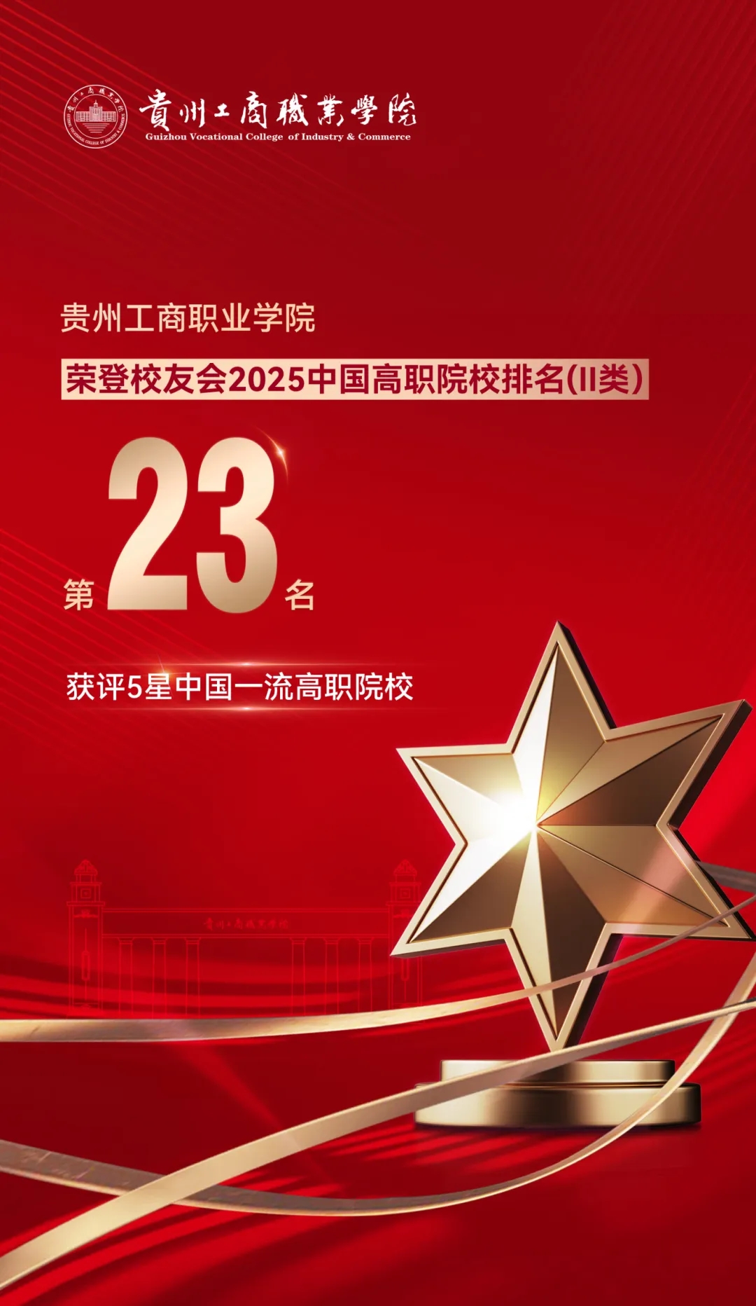 貴州工商職業(yè)學(xué)院榮登2025中國高職院校排名(Ⅱ類)30強(qiáng)，排名第23名。貴州工商職業(yè)學(xué)院供圖