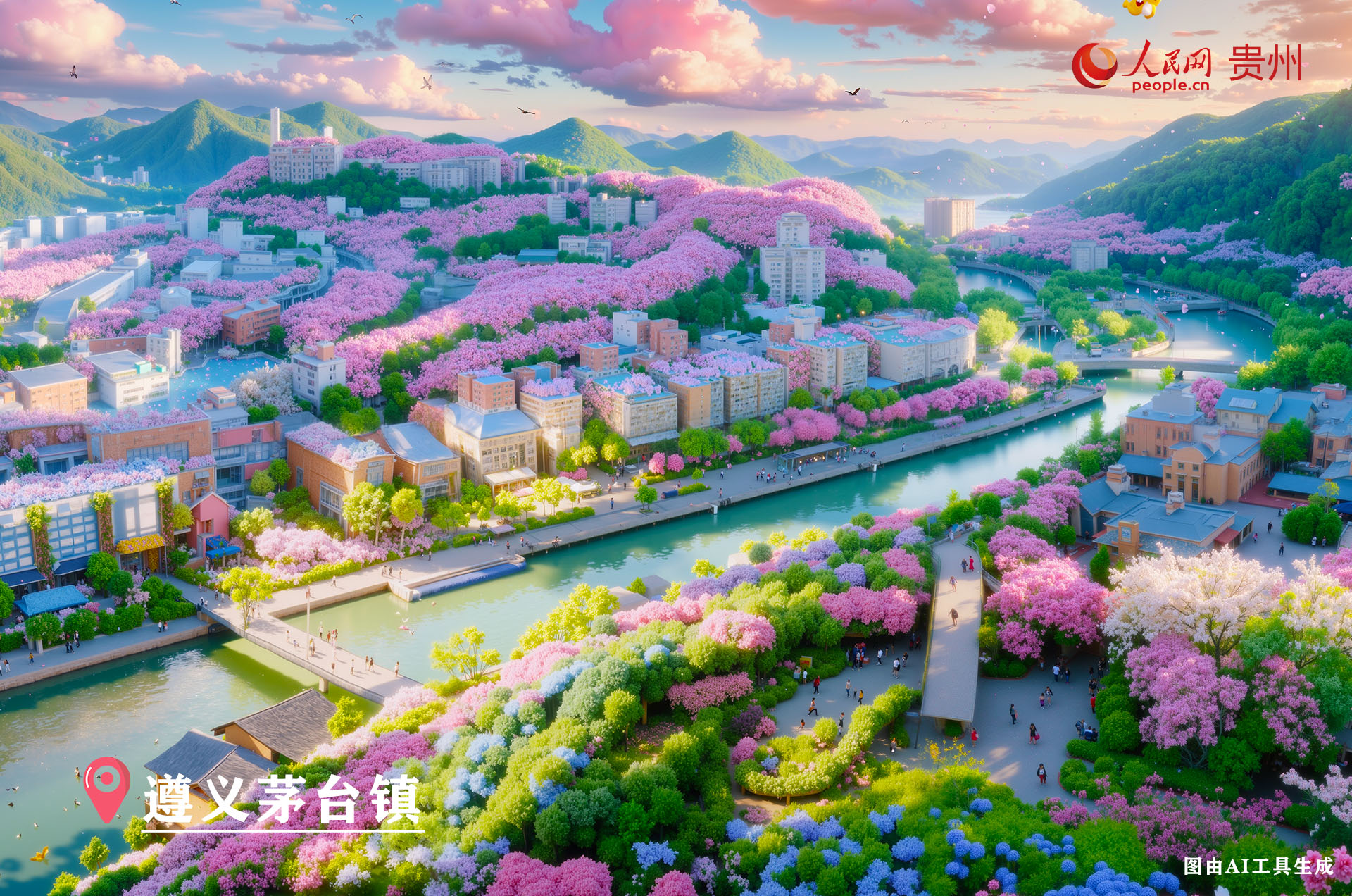 遵義茅臺(tái)鎮(zhèn)，隸屬貴州省遵義市仁懷市，地處貴州西北部，大婁山脈西段北側(cè) ，赤水河穿鎮(zhèn)而過。它是 “中國(guó)第一酒鎮(zhèn)”，白酒業(yè)興盛，茅臺(tái)等知名品牌云集。集古鹽、長(zhǎng)征、酒文化于一體，有 1915 廣場(chǎng)、紅軍四渡赤水紀(jì)念塔等景點(diǎn)，酒旅融合發(fā)展，獨(dú)具魅力。