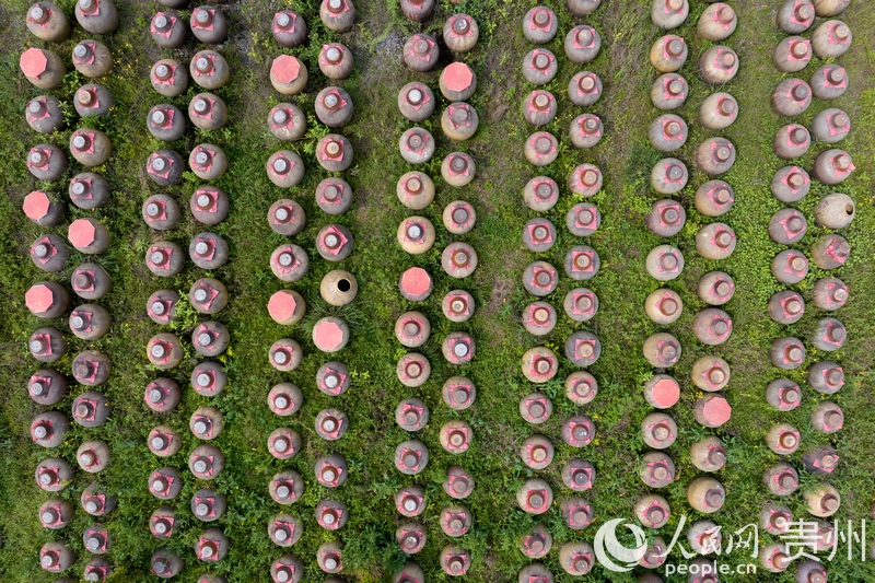 航拍金沙縣泡木灣醬香醋業(yè)園醋胚露酵區(qū)。人民網(wǎng)記者 涂敏攝